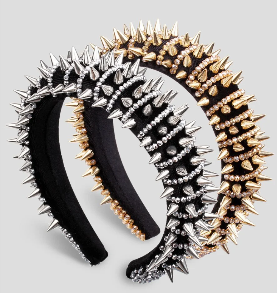 

Punk Goth Rivet Headband For Women Fashion 2024 Crystal Hair Hands Cosplay Headdress Girl Hair Hoop Hair Accessories Headwear