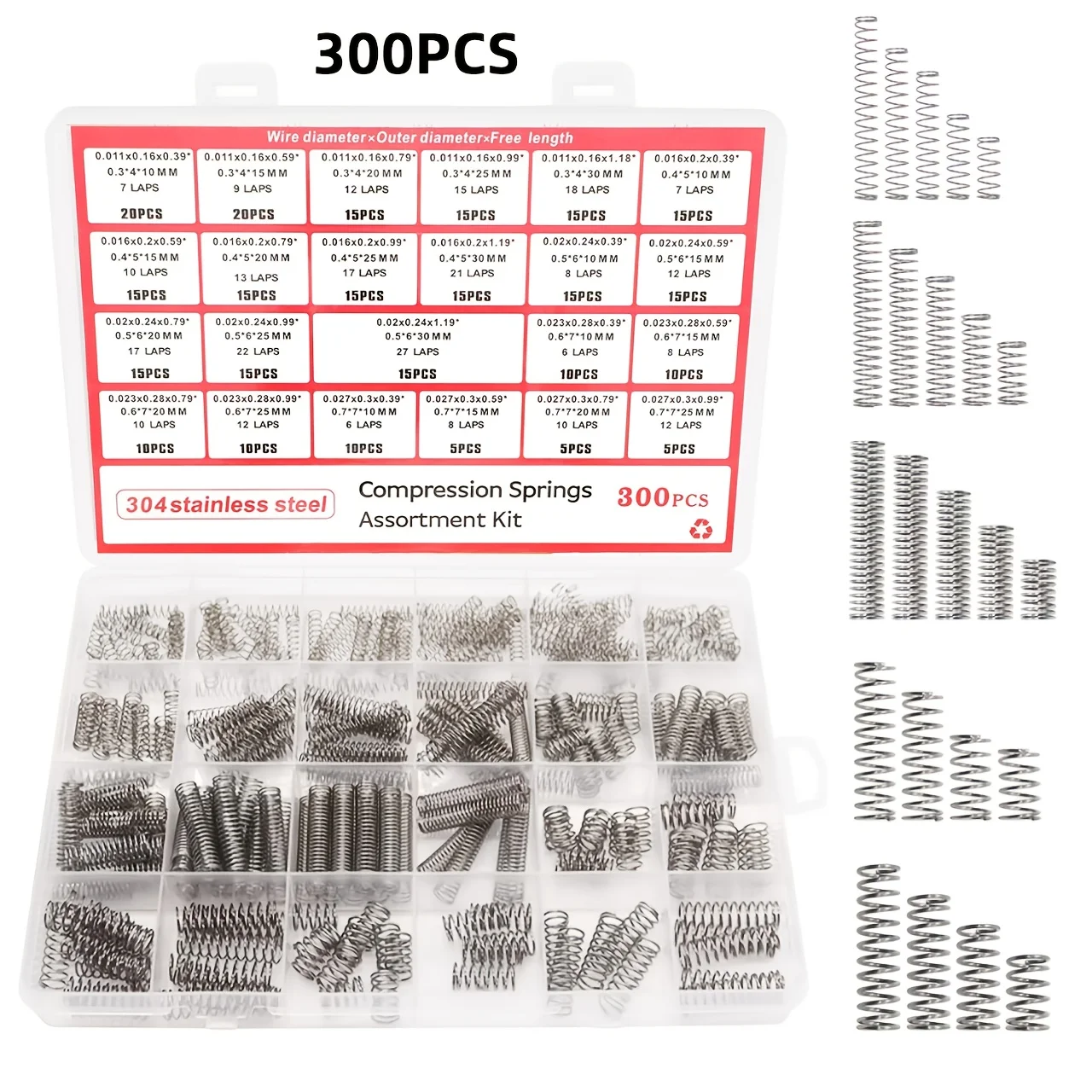 

300PCS Compression Springs Assortment Kit 23 Different Sizes Small Spring 304 Stainless Steel Mechanical Mini Springs Repair