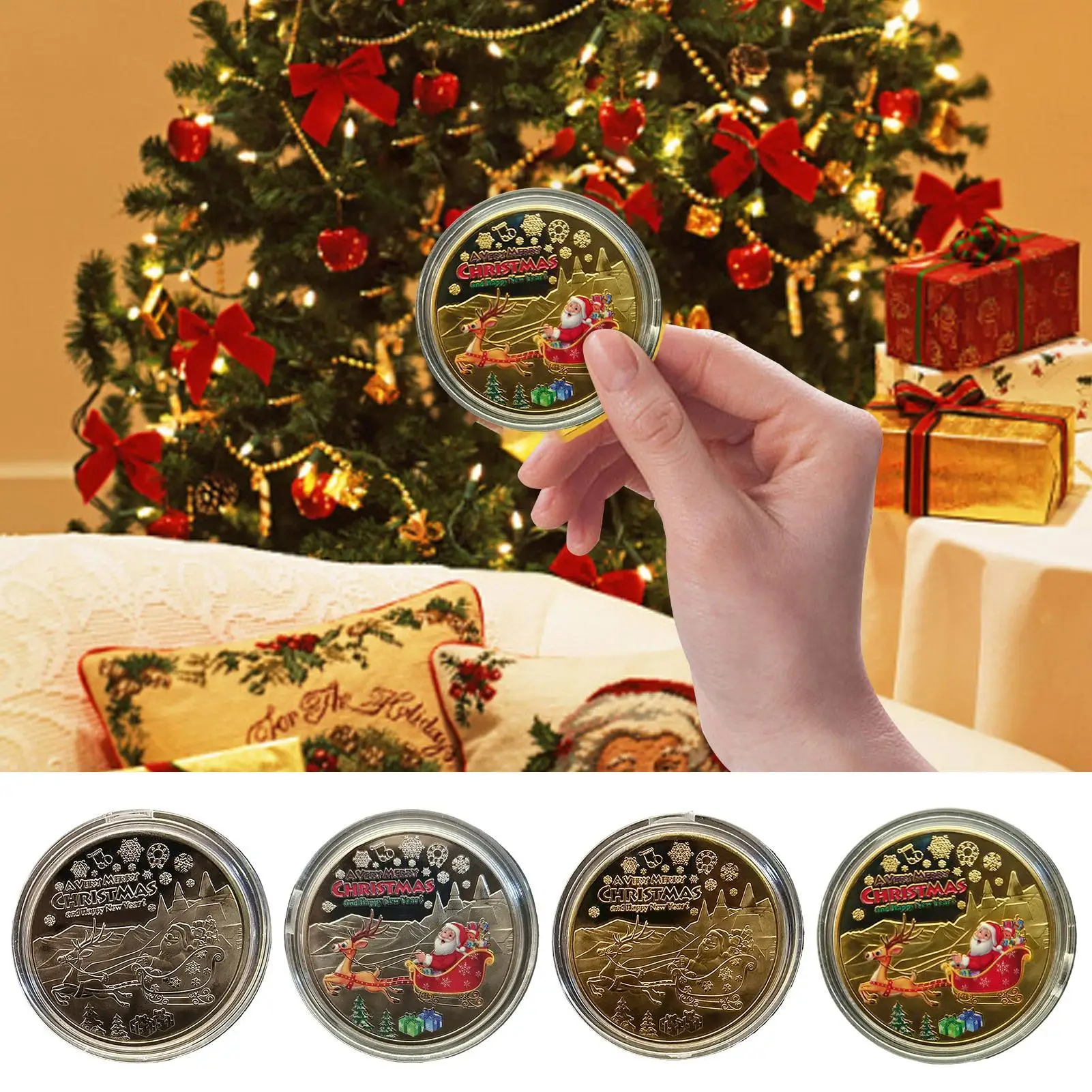 Holiday Coin Christmas Souvenir Coin Festive Santa Claus's Sleigh Coin Exquisite Christmas Eve Coin Collectible For Christmas