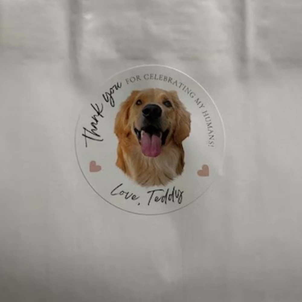 Personalized Picture Dog Wedding Stickers, Thank You for Celebrating my Humans, Pet Wedding Treat Bags Labels, Custom Text