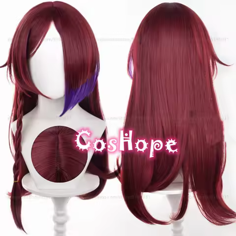 Chasca Cosplay Wig 65cm Long Wig Pre Braided Wine Red Gradient Wig Cosplay Anime Cosplay Wigs Heat Resistant Synthetic Wigs