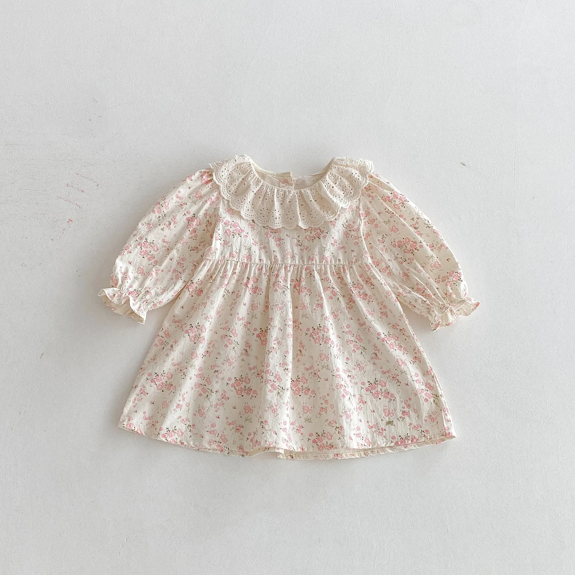 

2025 Autumn New Girls Floral Dress Long Sleeve Children Casual Dress Cotton Baby Lace Collar Dress Children Girl Casual Clothes