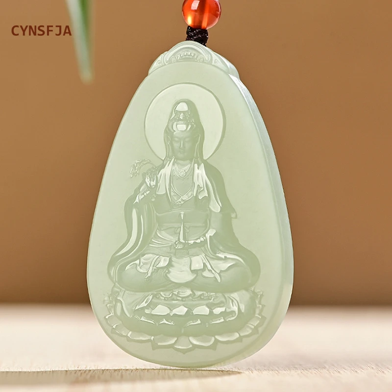 

CYNSFJA New Real Rare Certified Natural Hetian Nephrite Lucky Amulets Guanyin Jade Pendant Hand Carved Light Green High Quality