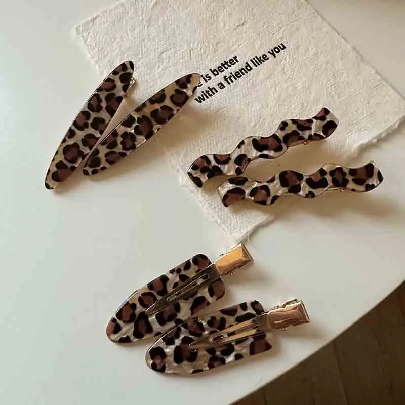 2pcs Vintage Leopard Print Hair Clips Acrylic Alligator Barrettes Tortoiseshell & Wavy Design Stylish Hair Accessories for Girls