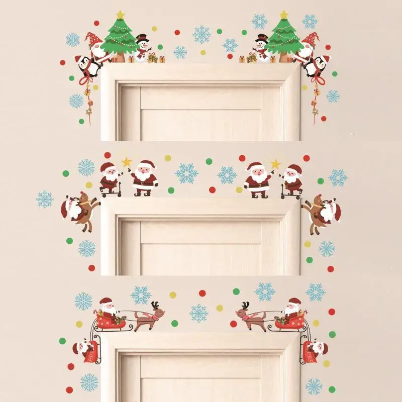 3Pcs Wall Sticker Christmas Snowflake Santa Claus Christmas Tree Wave Dot Wall Sticker Door Head Decor Self Adhesive WallSticker