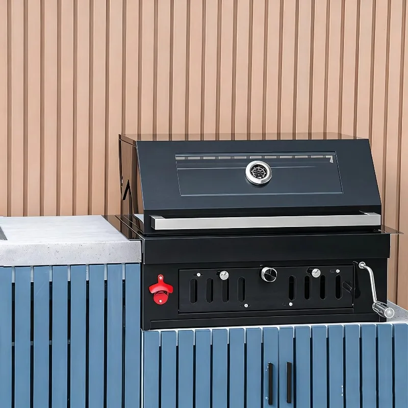 SUS304 Stainless Steel Built-in Patio BBQ Grill Premium Black Titanium Oven with Heavy-Duty Modern Design for Charcoal Grilling