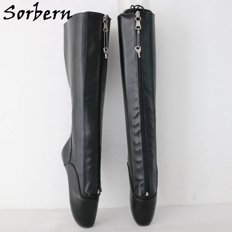 Sorbern Lockable Zipper Ballet Boots Women Lace Up No Heel Knee High Boot Unisex Hard Shaft Custom Wide Slim Fit Calf Ankles