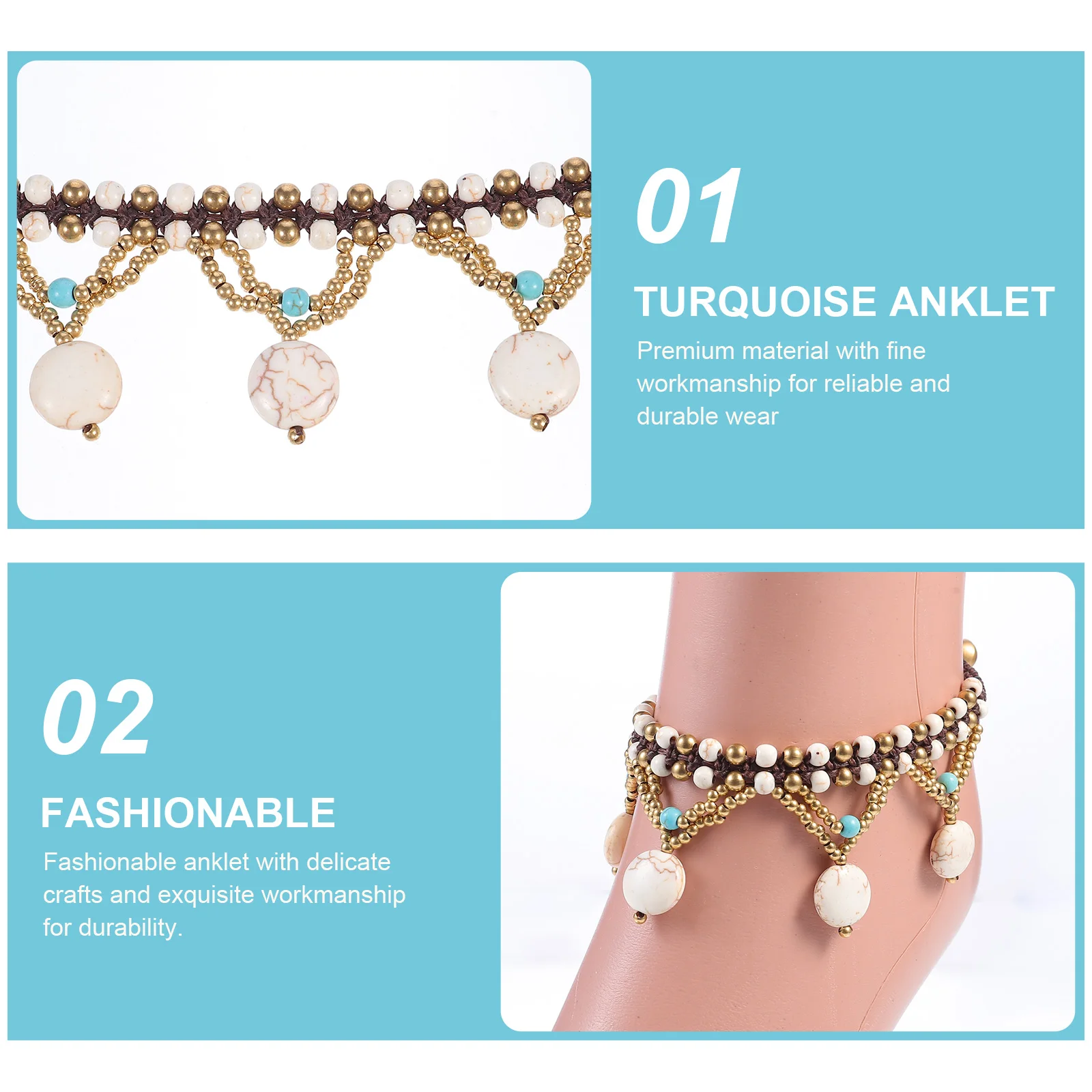 

Turquoise Anklet Women Fashion Foot Chain Delicate Crafts Exquisite Workmanship Reliable Durable Premium Material Match Coats