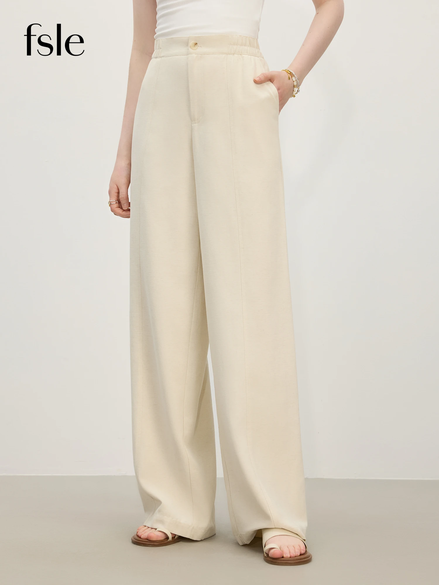 

FSLE 2025 Summer Women's High-Waist Linen Wide Leg Pants - Fluid Draping & Full-Length Silhouette for Effortless Resort Chic