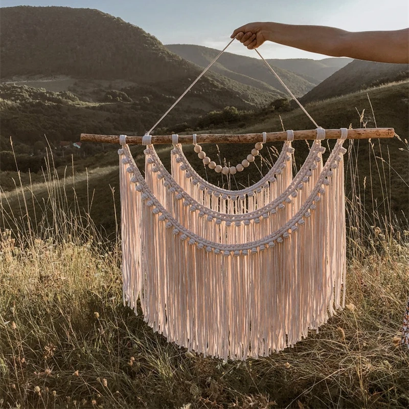 Large Macrame Wall Hanging Boho Style Woven Tapestry With Spliced