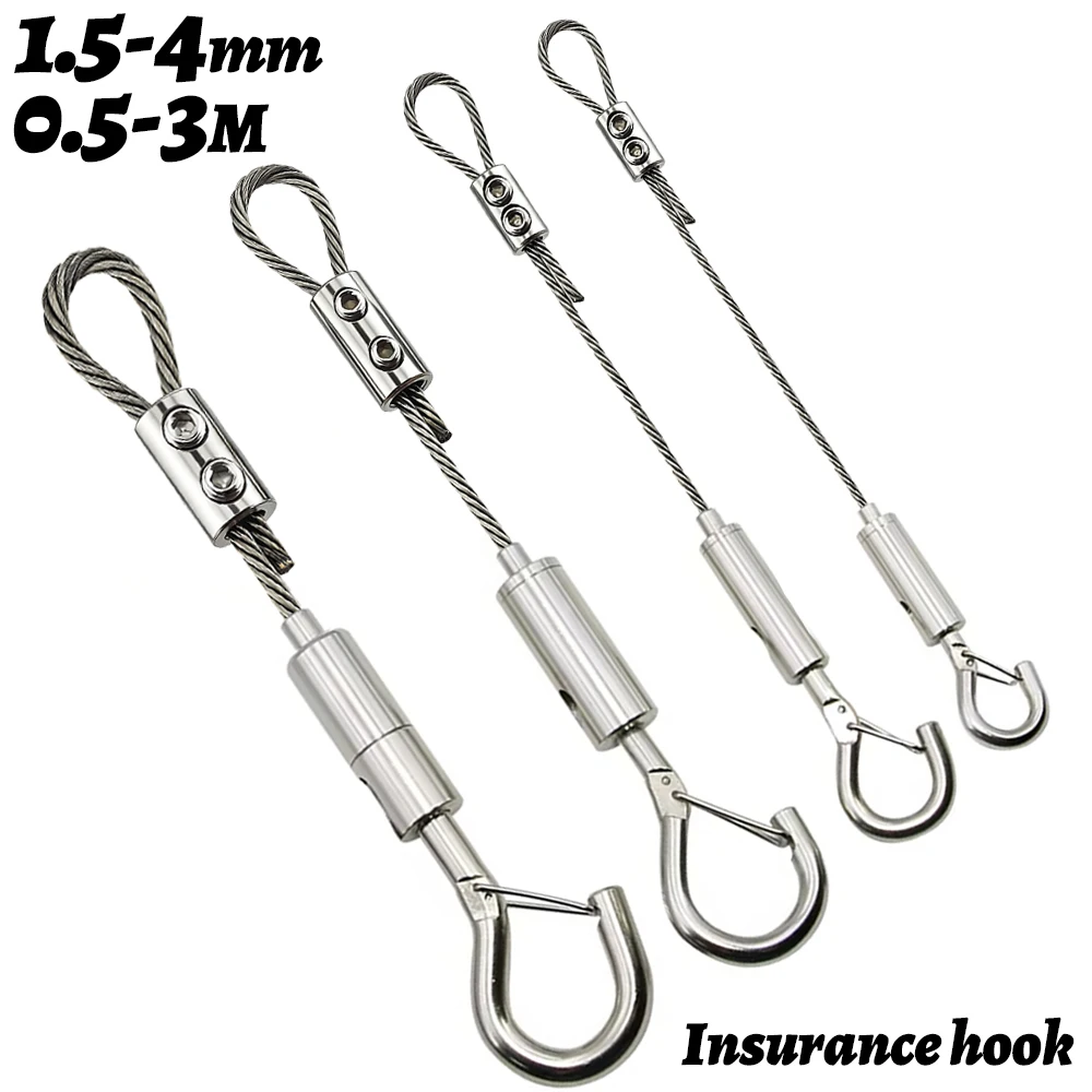 304 Stainless Steel Wire Rope Sling Kit Adjustable Lock Hook 1.5-4mm Cable for Lifting Picture Frame Billboard & Light Hanging