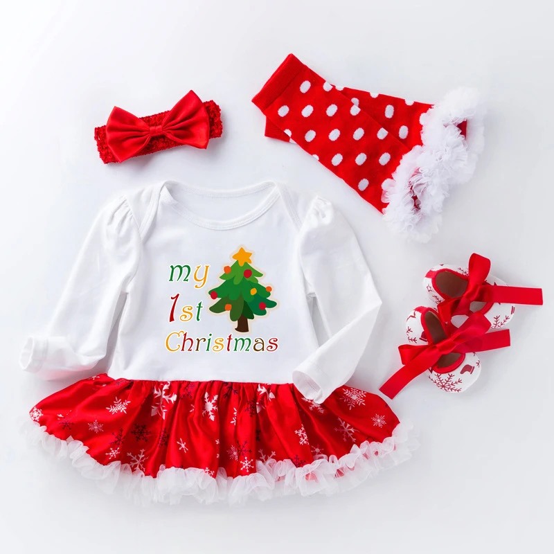 Newborn Christmas Clothes Baby Girls Clothing Set My 1st Christmas Baby Clothes Set Ruffles Dress New Born Baby Clothing