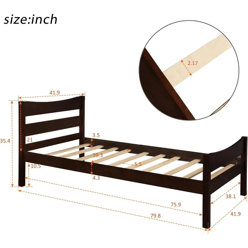 Espresso Bed Frame Twin Wood, Modern Platform Bed with Headboard Footboard Side Rails Wood Slats No Box Spring Needed 300lb