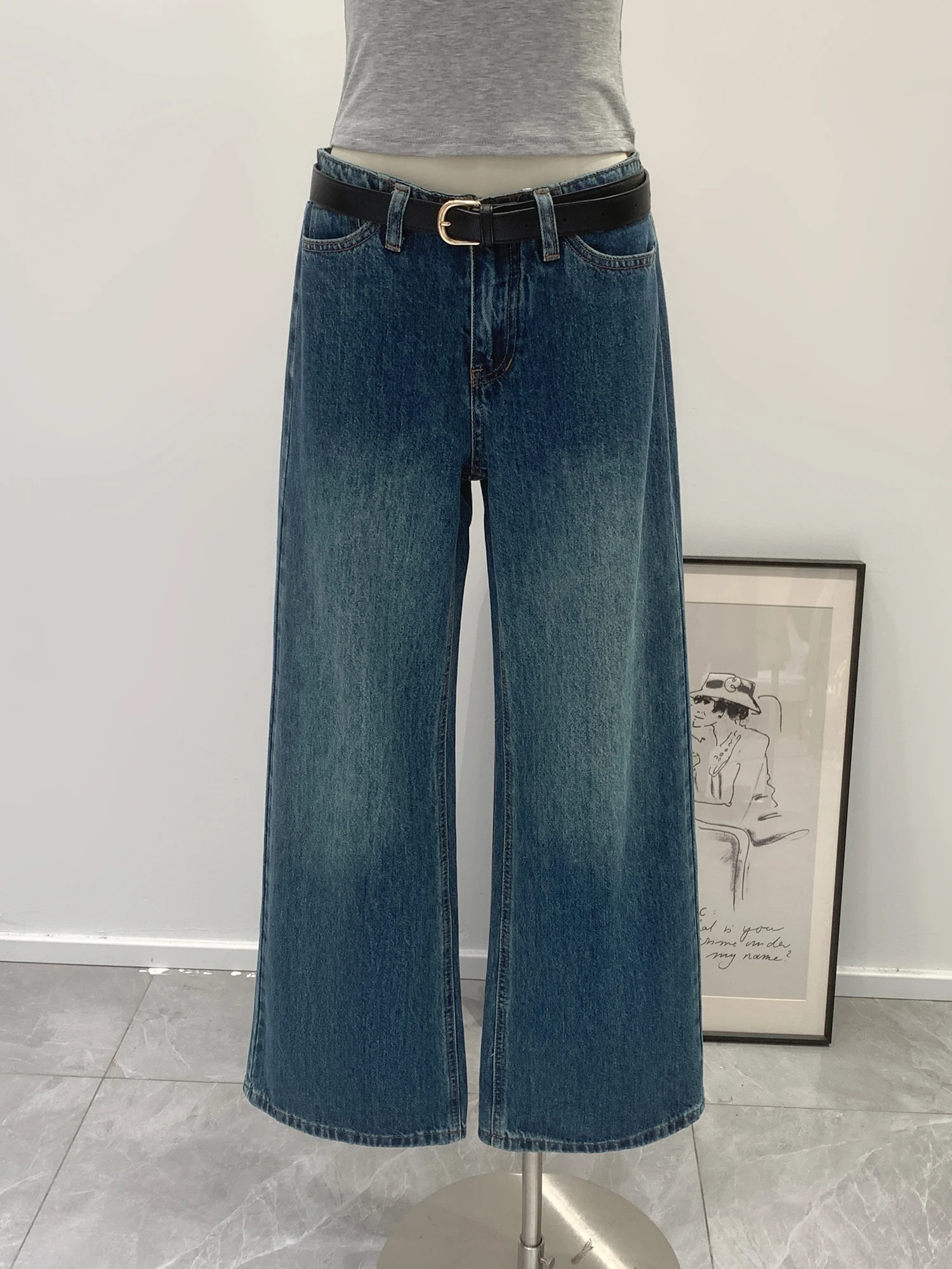 

High Waist Loose Straight Leg Jeans Women's New Style Super Good Looking Cotton Casual Straight Tube Pants Commute Style
