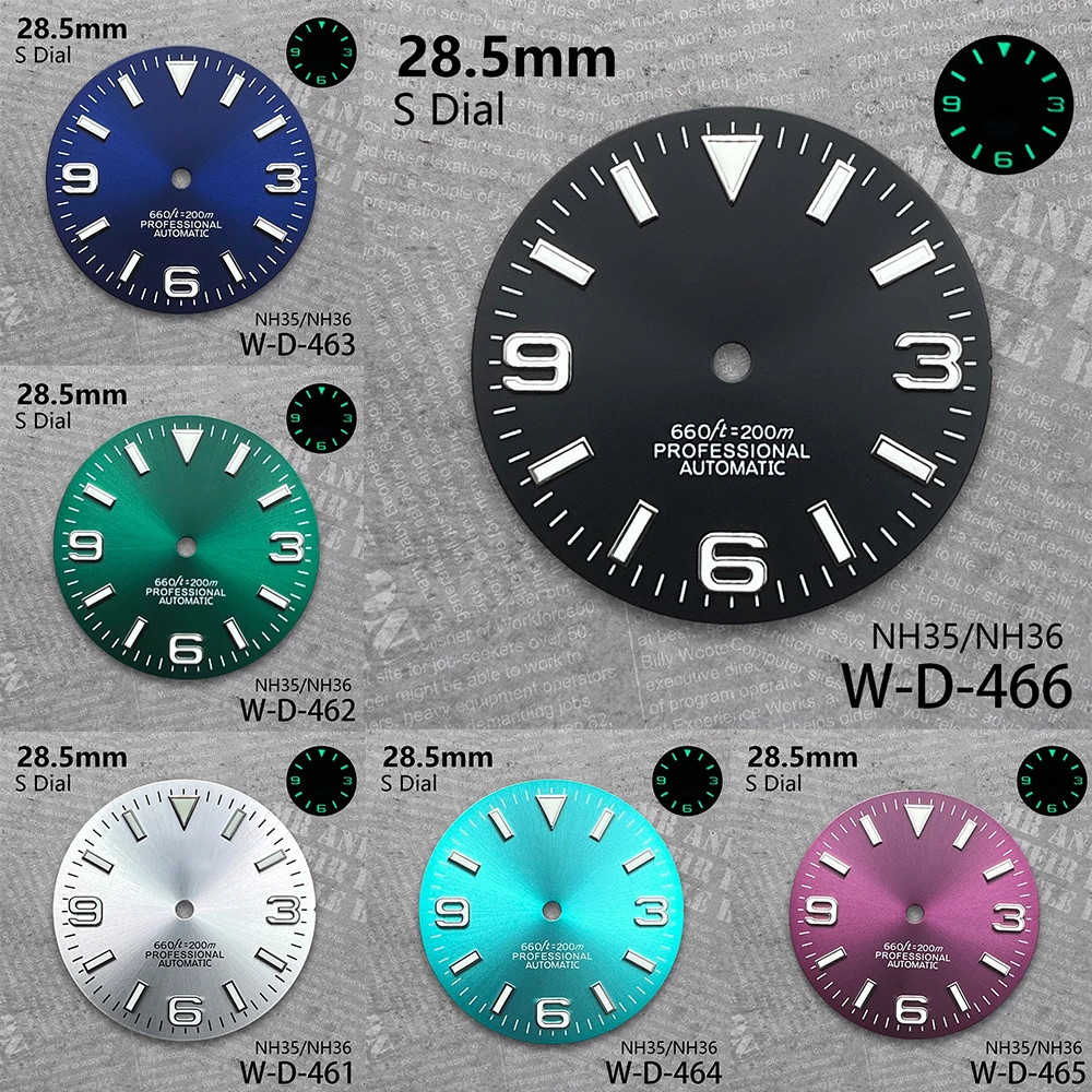 28.5mm Sunray S Dial Fit NH35/NH36/4R/7S Movement Green Luminous  High quality For Ex plorer Watch Modification Accessories