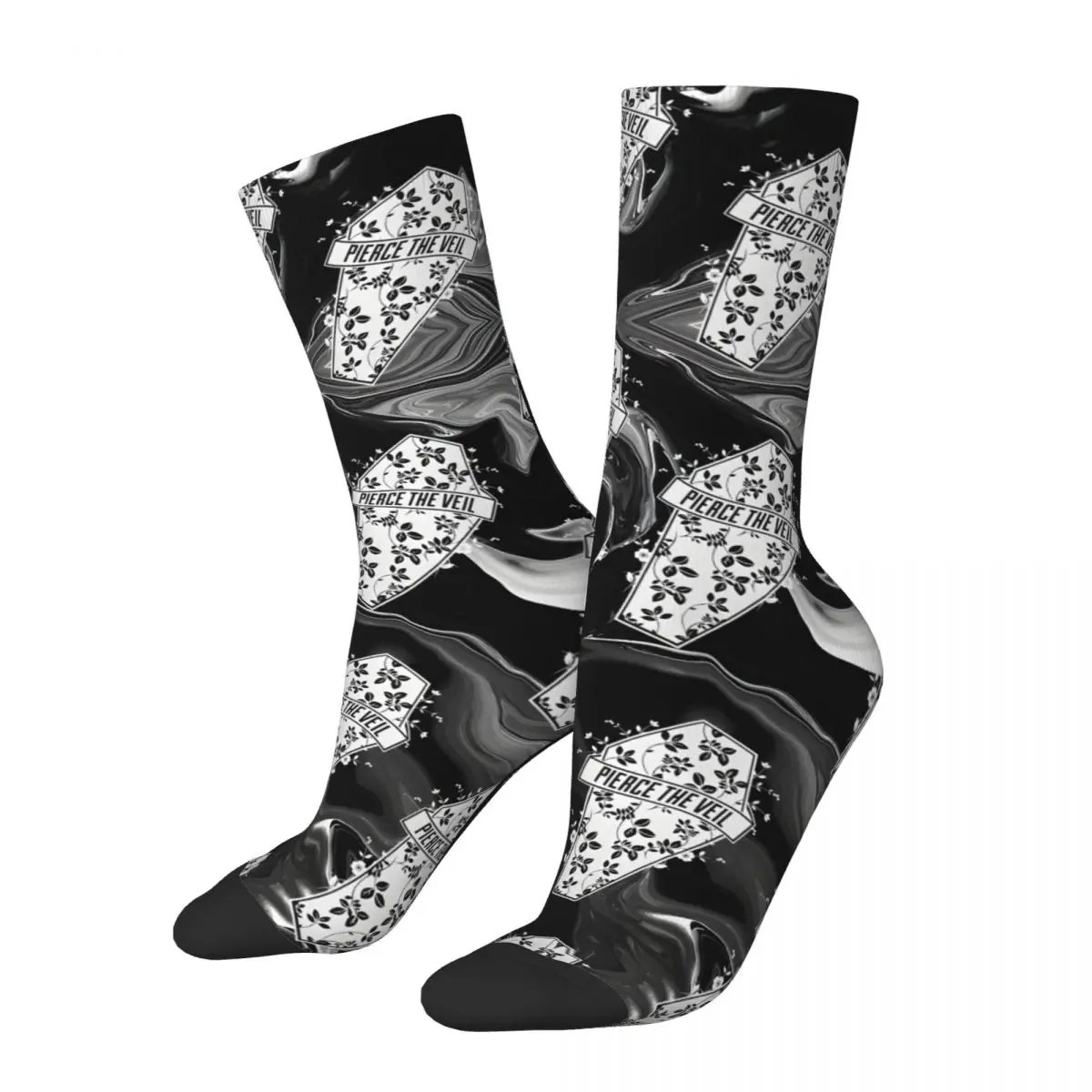 

Crazy compression Pierce Flower Sock for Men Vintage Pierce The Veil Quality Pattern Crew Sock Casual