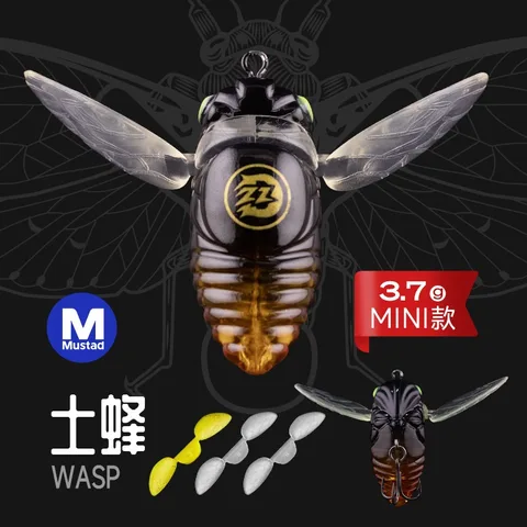 Приманка для рыбалки Cicada Topwater 3.7г 6г, поппер с мягкими крыльями, имитация насекомого, с крючками Mustad, искусственная жесткая приманка для баса, форели, пресноводной рыбы