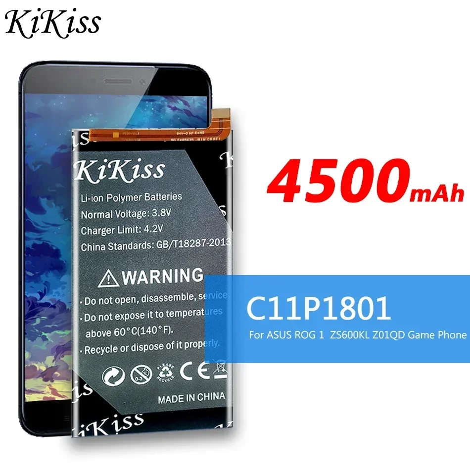 KiKiss 4500mAh C11P1801 Battery for ZS600KL Z01QD Phone Battery for ASUS ROG 1 Game ZS600KL Z01QD Game Phone 4500mAh +Free Tools