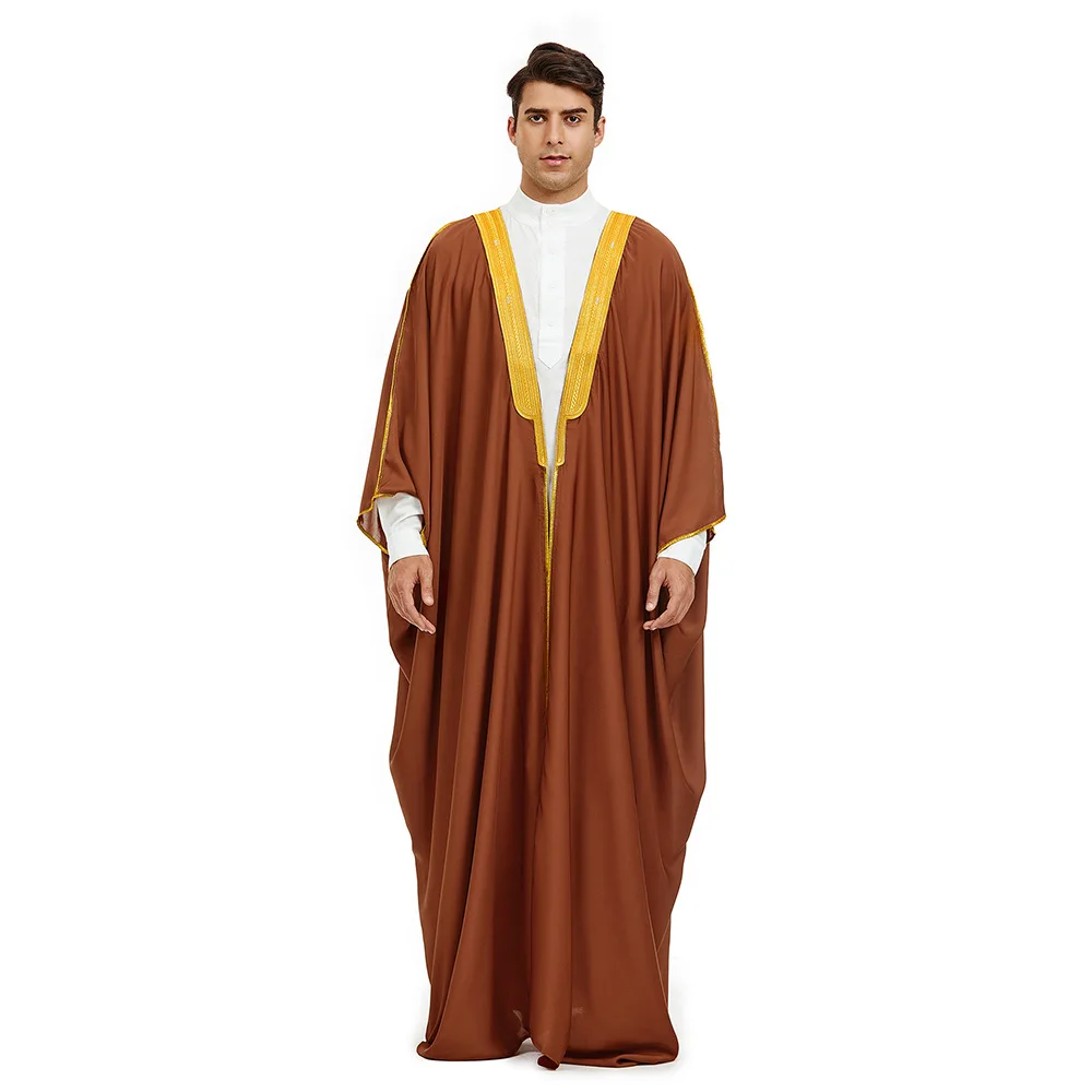 Djellaba Dishdasha Muslim Pria Bisht Abaya Satin Eid Kimono Gaun Sholat Jubba Thobe Jubah Arab Saudi Pakaian Islam Turki Kaftan