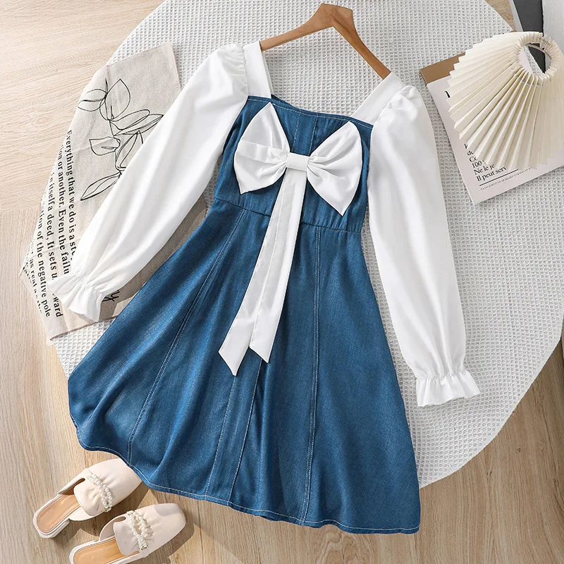 

Fashion Girl Princess Vintage Dress Tulle Teen Children Vestido Wedding Party Birthday Dress Child Jeans Dress Clothes 8-12Y