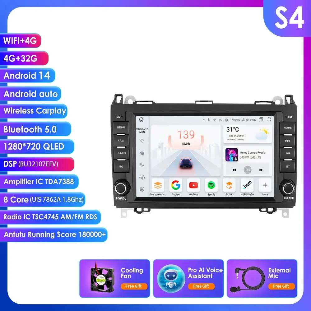 Hizpo GPS Stereo Android autoradio voor Mercedes Benz W169 W245 B200 W906 Sprinter W639 Vito CarPlay Auto Intelligent Systems 4G