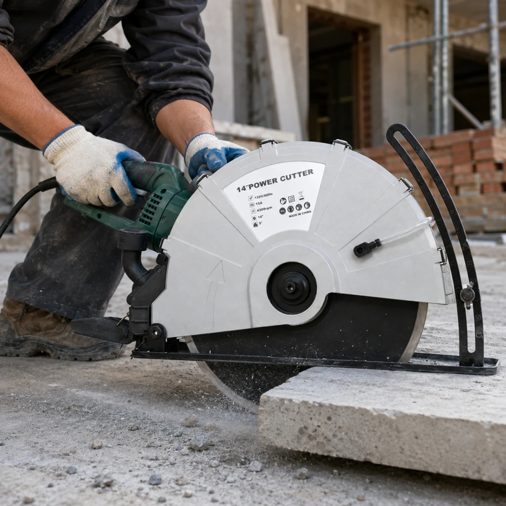 14-Inch Portable Wet/Dry Electric Concrete Saw, 2600W Corded Circular Cut-Off Saw with Water Line, Guide Roller & Blade, ETL Certified