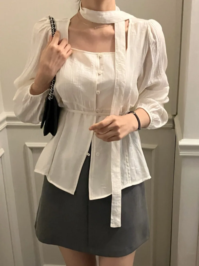 Ele Long Sve Loose da donna con colletto quadrato irt Abbigliamento interno Top Design dimagrante Primavera Autunno Faion Commute Sle