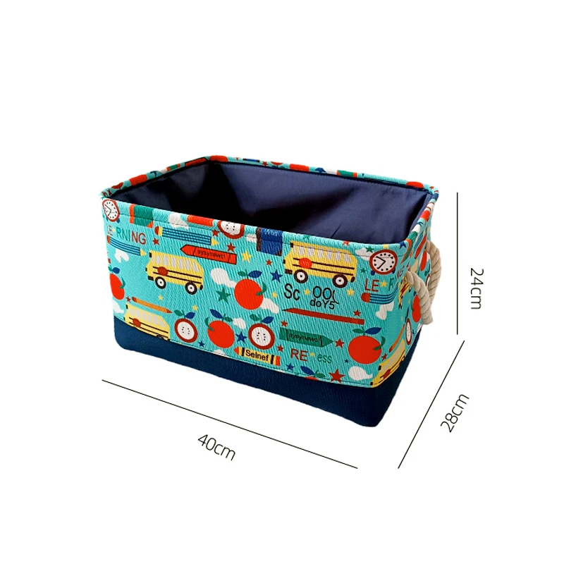 Foldable Laundry Basket Thickened Canvas Cartoon Car Nursery Hamper with Handle Waterproof Toys Storage Basket for Kids Room