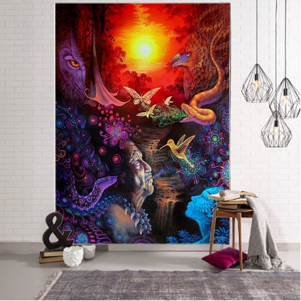 Psychedelic character animal background decoration tapestry psychedelic wizard witchcraft background decoration tapestry