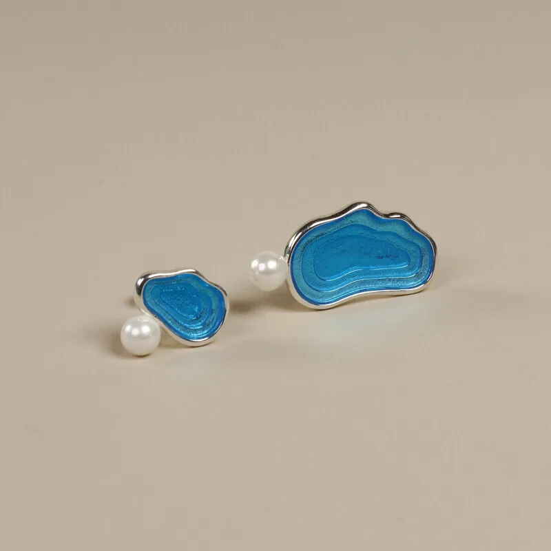 Amxiu Sterling Silver 925  For A Lake Of Water Pure Silver Niche Design French High-End Pearl Earrings Studs
