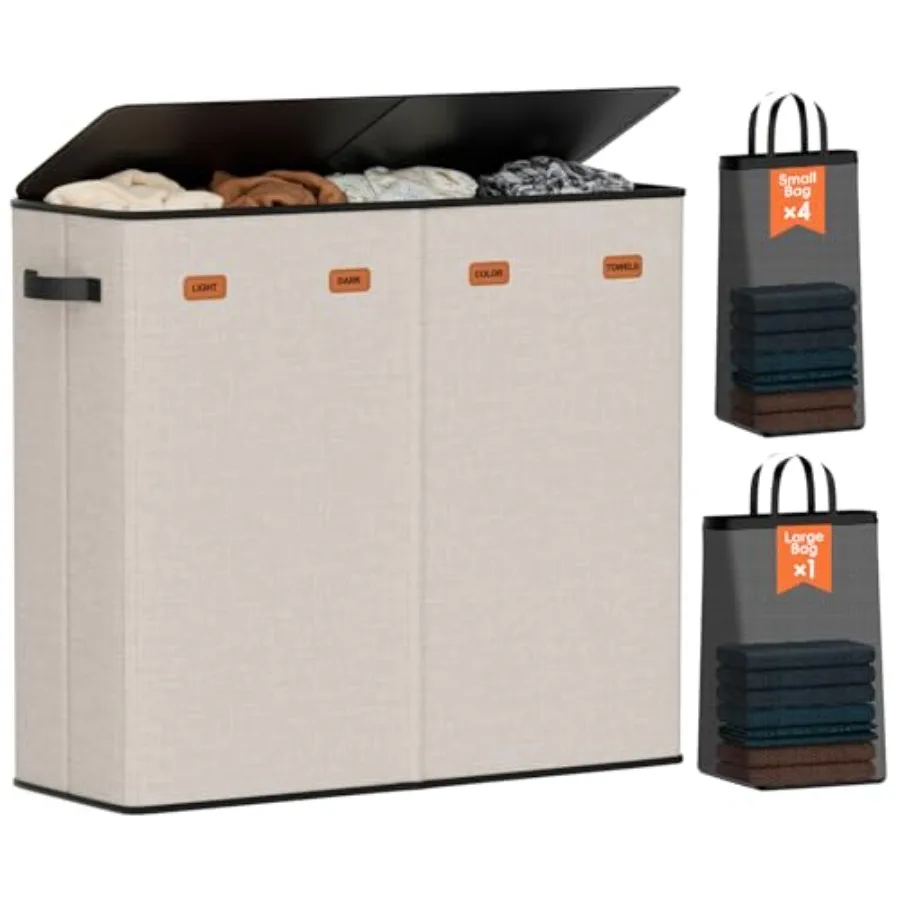 

Корзина для белья с крышкой, съемными мешками и 1 дополнительным очень большим мешком, 3/4 секции, органайзер для белья