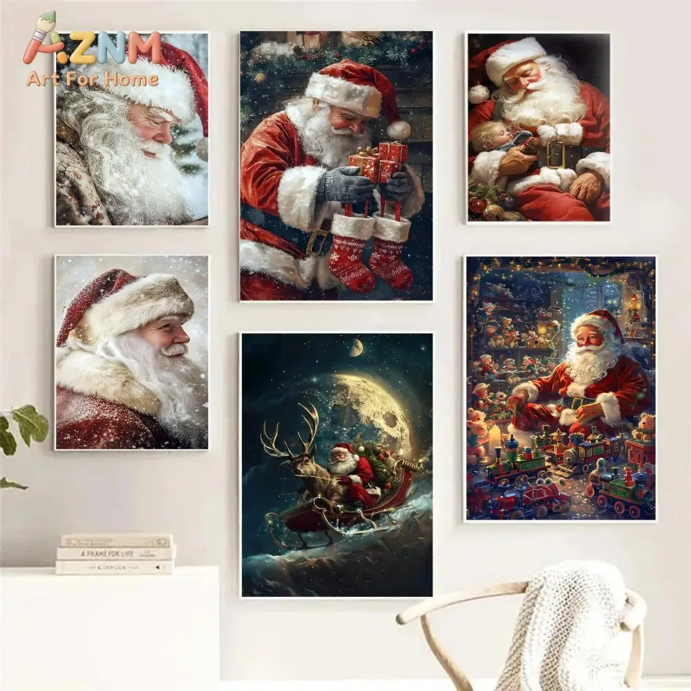 Santa Claus Christmas Painting Calligraphy HD Print Free Mural Art Photos for Living Room Home Wall Decor Canvas Poster