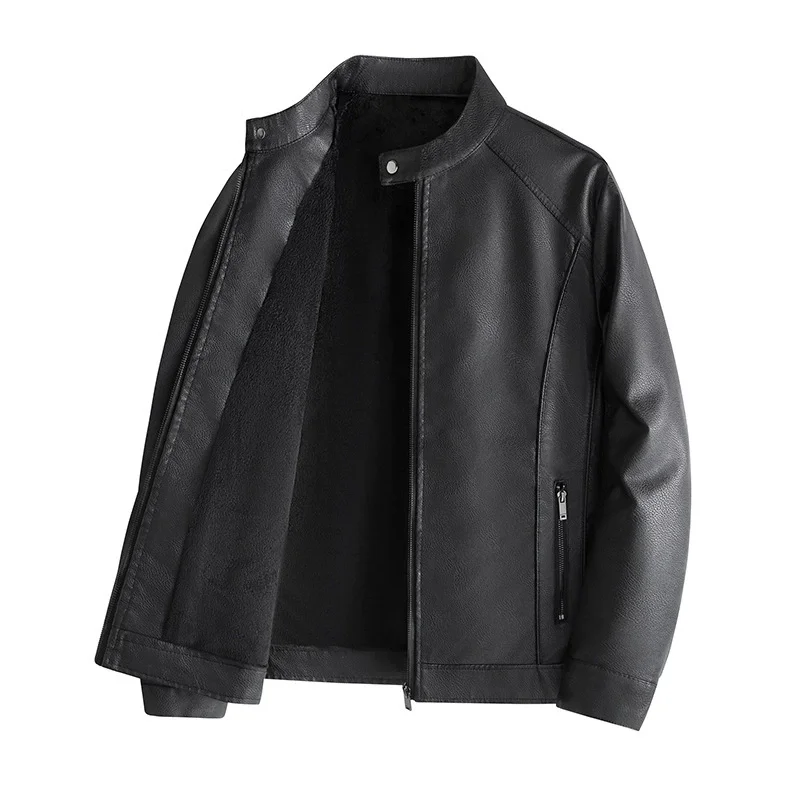 

2025 весенне-осенние куртки из искусственной кожи с воротником-стойкой, мужская повседневная верхняя одежда для мотоциклов, мужская однотонная свободная уличная одежда, пальто больших размеров