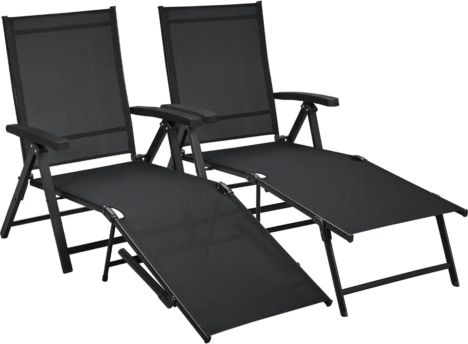 

Outdoor Folding Chaise Lounge Set of 2 Patio Reclining Chairs w/Adjustable 7-Position Back for Beach Pool Garden Yard Deck Black