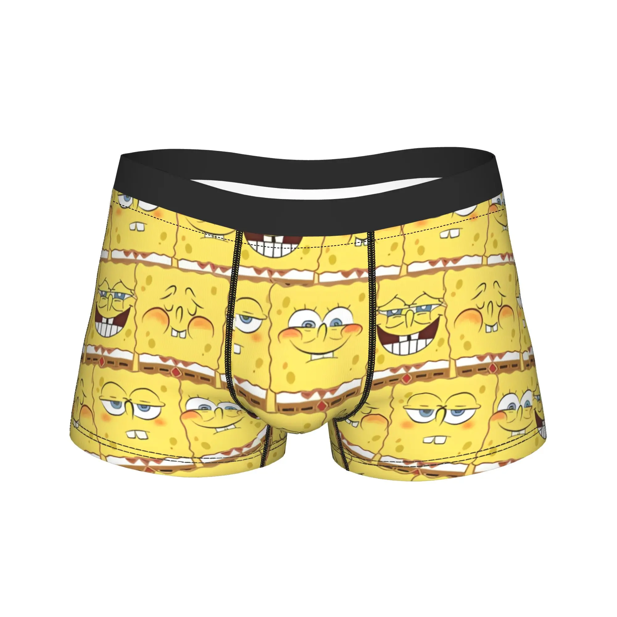 SpongeBobs Stacked Sponge Block Pattern Underwear  Men's Shorts Briefs Elastic Boxershorts Quality Pattern Plus Size Underpants