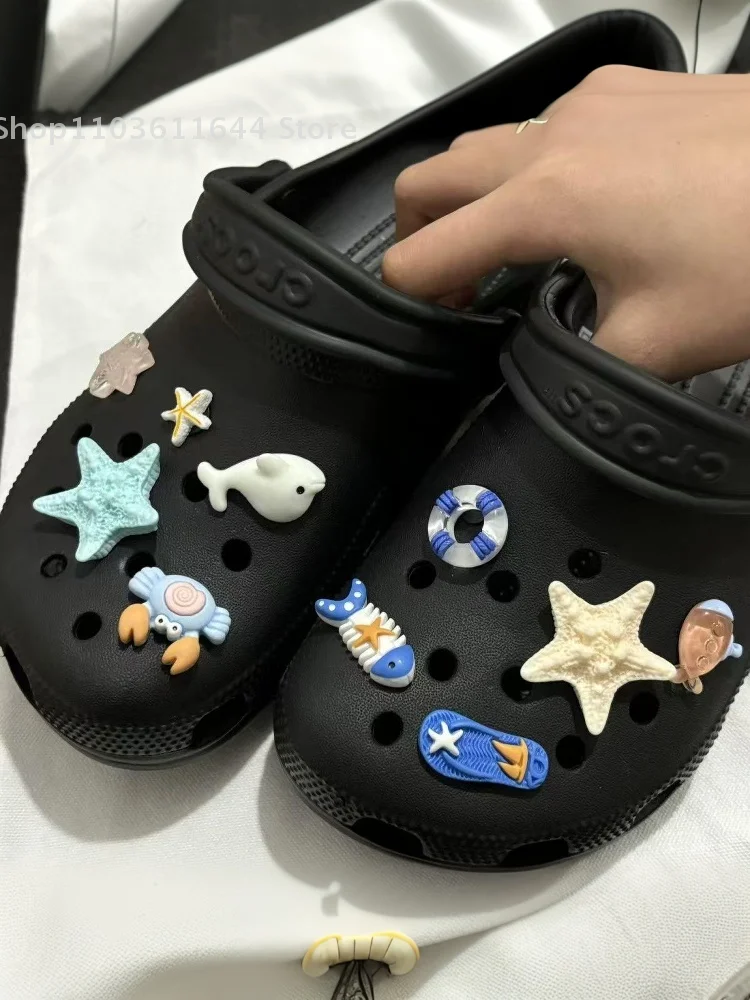 1 conjunto bonito verão oceano série conjunto sapatos fivela decoração diy chinelos removíveis acessórios presente