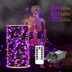 Halloween String Lights Orange & Purple Decor with Timer,300LED 600LED Plug in Fairy Lights Halloween for Halloween Decorations