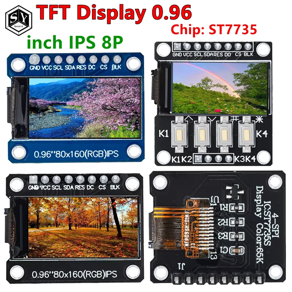 TFT Display 0.96 inch IPS 8P SPI HD 65K Full Color LCD Module