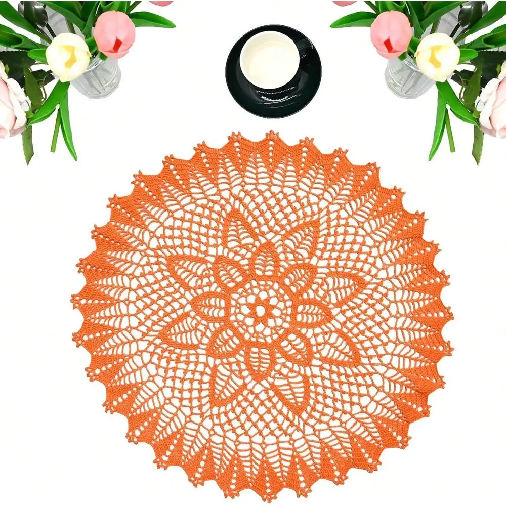 22 In 24 In Lace Doilies Crochet Bohemia Lotus Flower Round Tablecloth Placemat Table Bedroom Dresser Decoration For Anniversar