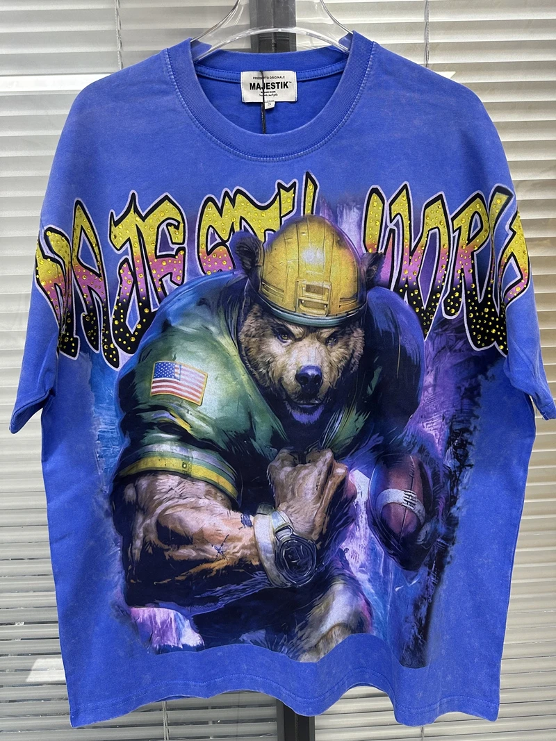 Panther-Schädel Tierdruck T-Shirt für Herren Vintage Gewaschenes Strass-Oberteil Übergroßes T-Shirt Streetwear Baumwolle Rundhals-Kleidung Sommer – Detail 6