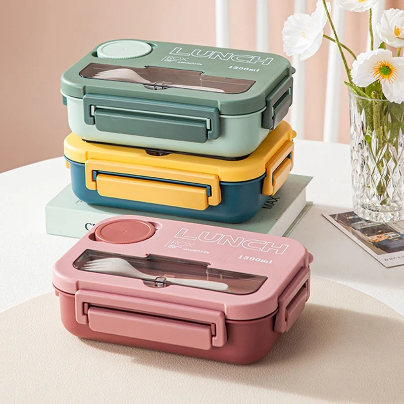 Compartment Lunch Box Plastic Portable Lunchbox Students Office Bento Box Microwave Food Containers with Chopsticks Fork Spoon