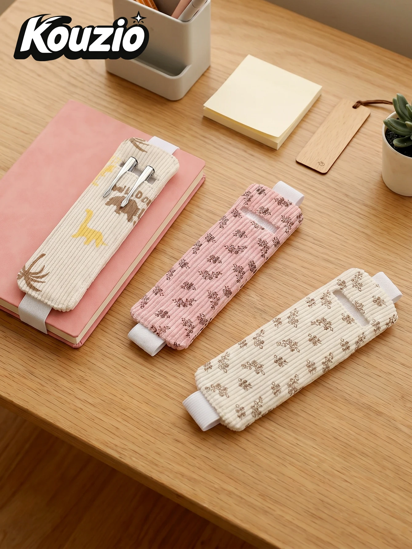 Porte-stylo élastique en velours côtelé Kawaii, attache pour carnet, clip de fixation, marque-page, organisateur de papeterie, fournitures de rentrée scolaire