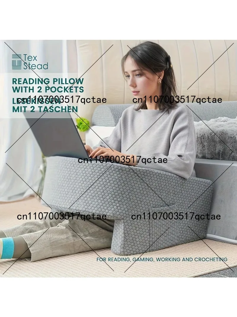 Large Memory Foam Reading Pillow with Arm Rest, Bed Rest Support for Gaming Reading Working, Removable Cover