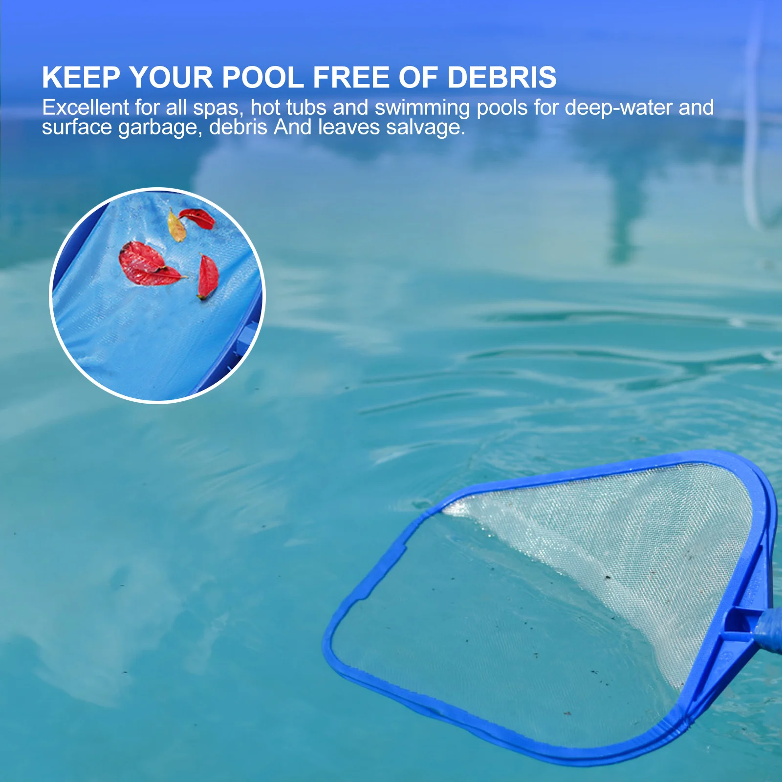 مجموعة واحدة من شبكة تنظيف حمام السباحة باللون الأزرق خفيفة الوزن ومتينة لحمام السباحة وأداة مغرفة حطام نافورة حوض السباحة الساخن
