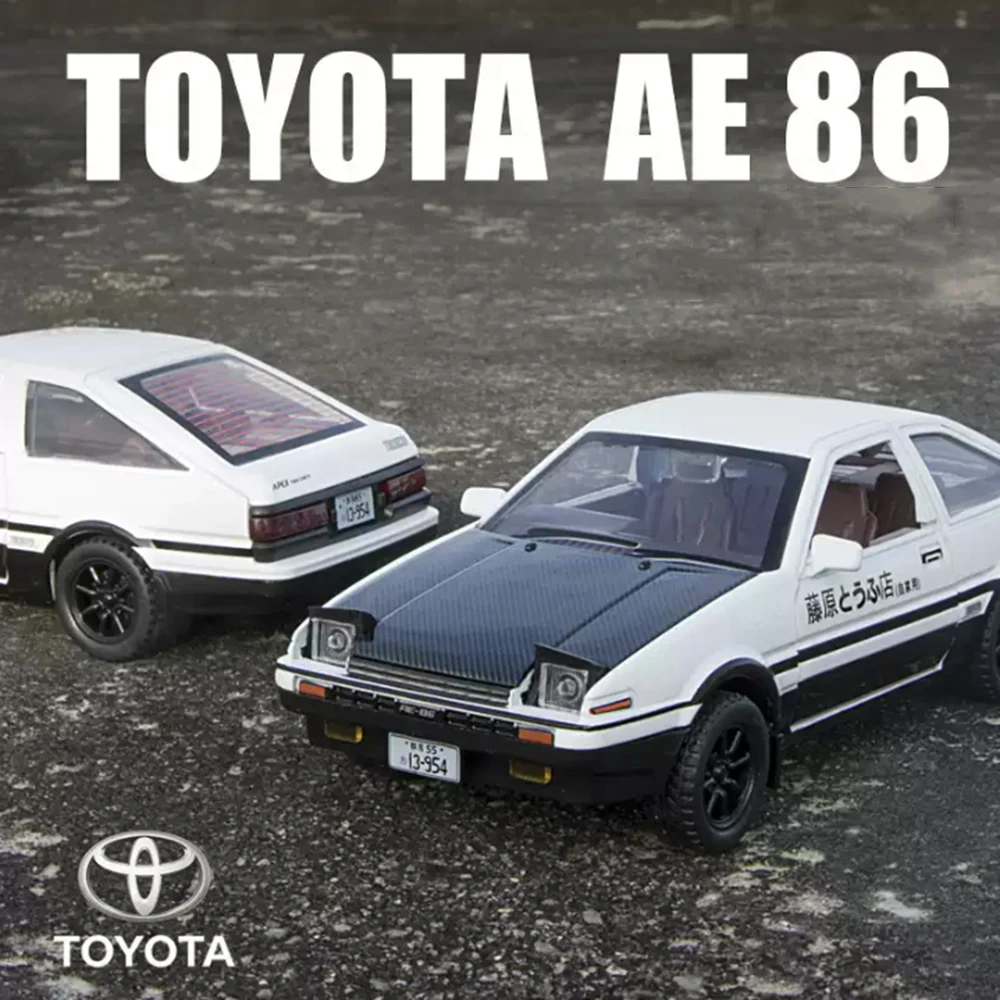 1:30 Toyota AE86 Sports Car Alloy Miniature Model Toy Vehicles Diecast Metal Cars Doors Opened Pull Back Sound Light Kids Gifts