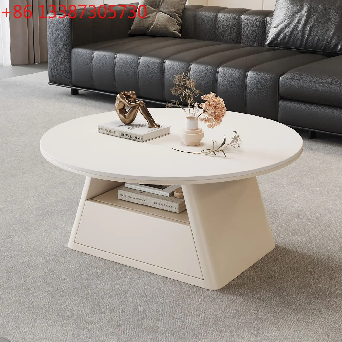 

Новый круглый журнальный столик из кремового дерева для гостиной, современный, минималистичный, с изысканным дизайном.