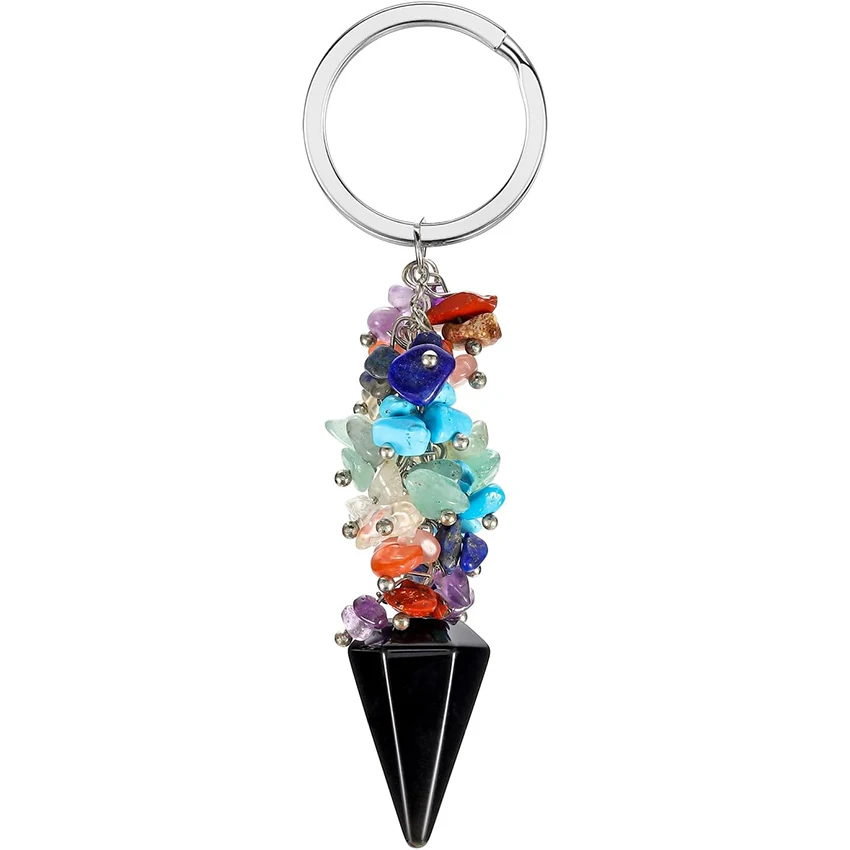 XSM Reiki Healing 7 Chakra Crystal Keychain Crystal Point Gem Energy Protection Car Keyring for Women And Men