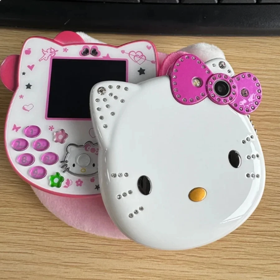 2024 Sanriofor Mini Phone Student New Hello Kitty Flip Phone Button Phone Taiml Kawaii Phone Fashionable Children Girls Gift