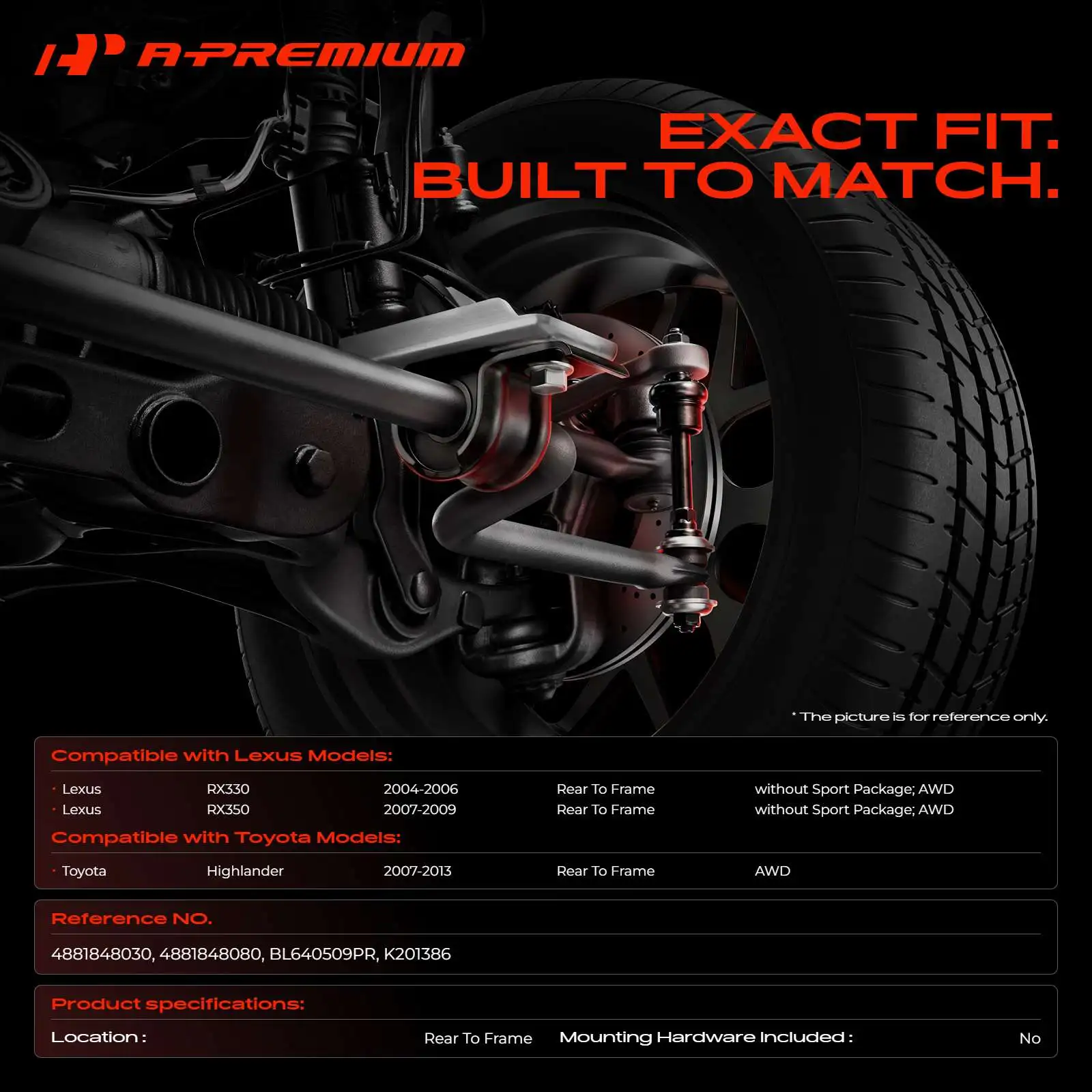 A-Premium 2x Rear To Frame Suspension Stabilizer Bar Bushing Kit for Toyota Highlander 07-13 Lexus RX330 04-06 RX350 07-09