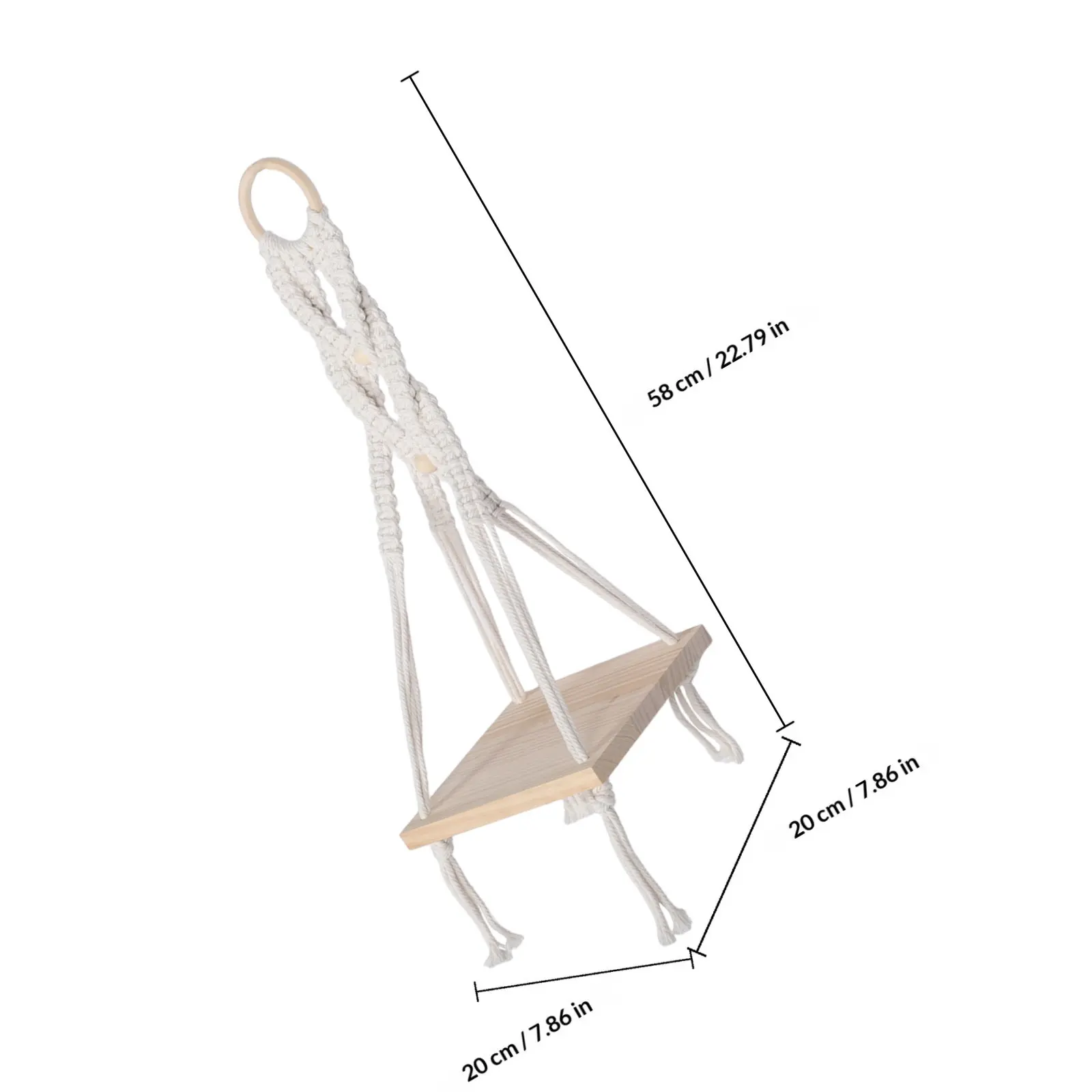Hand Woven Macrame Wall Hanging Shelf Square Wood Cotton Rope Nordic Style Floating Shelf for Wall Corner Indoor Outdoor Plant